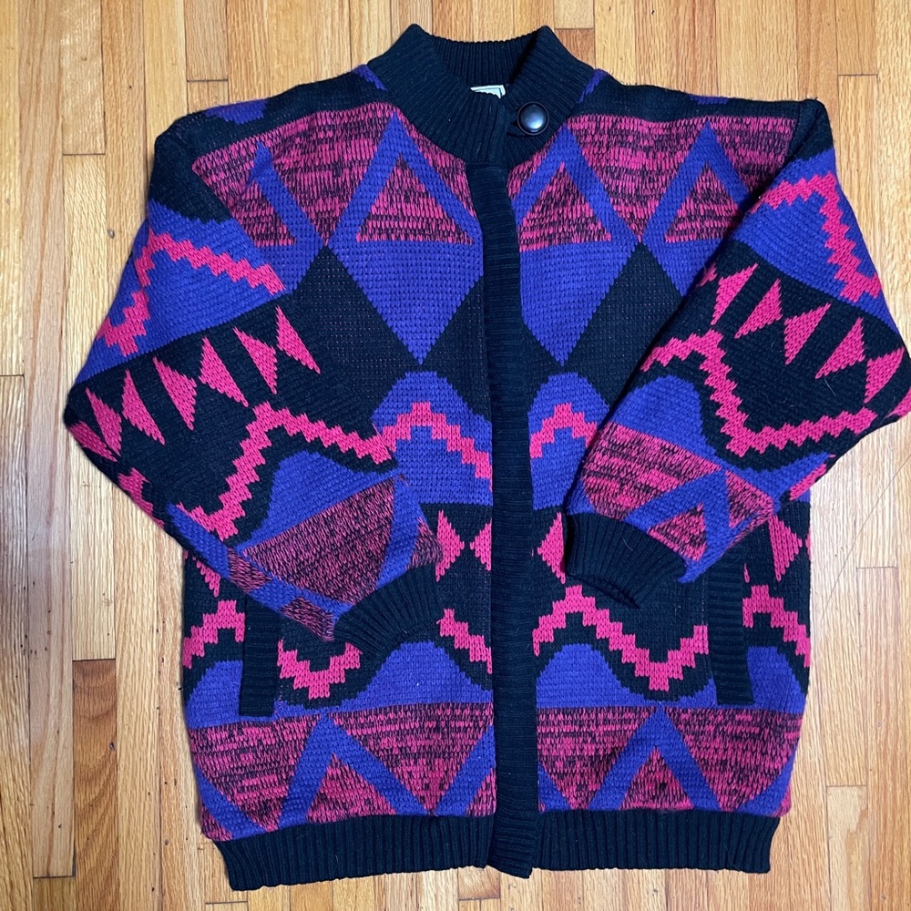 Classic Black and Pink Zigzag Cardigan